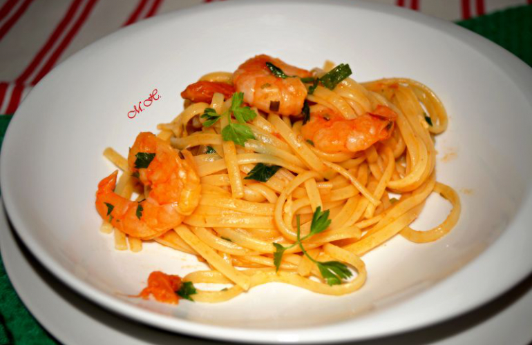 Recept na těstoviny linguine s krevetami